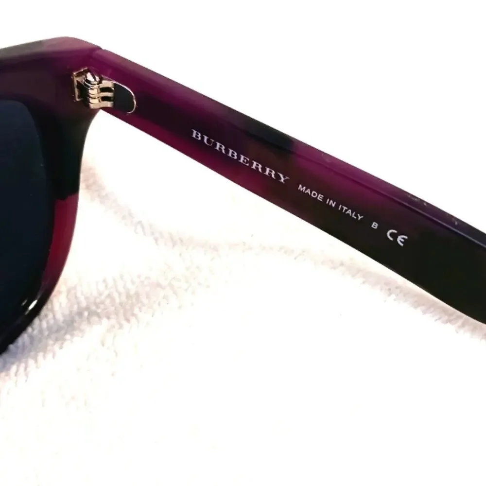 Burberry Sunglasses Tortoiseshell PURPLE BLACK Round Cat Eye Gray Lens Authentic